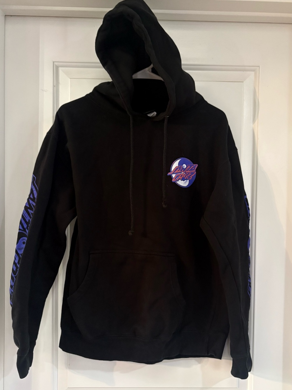 Santa Cruz Skateboards Black Crewneck Hoodie with Purple Graphic